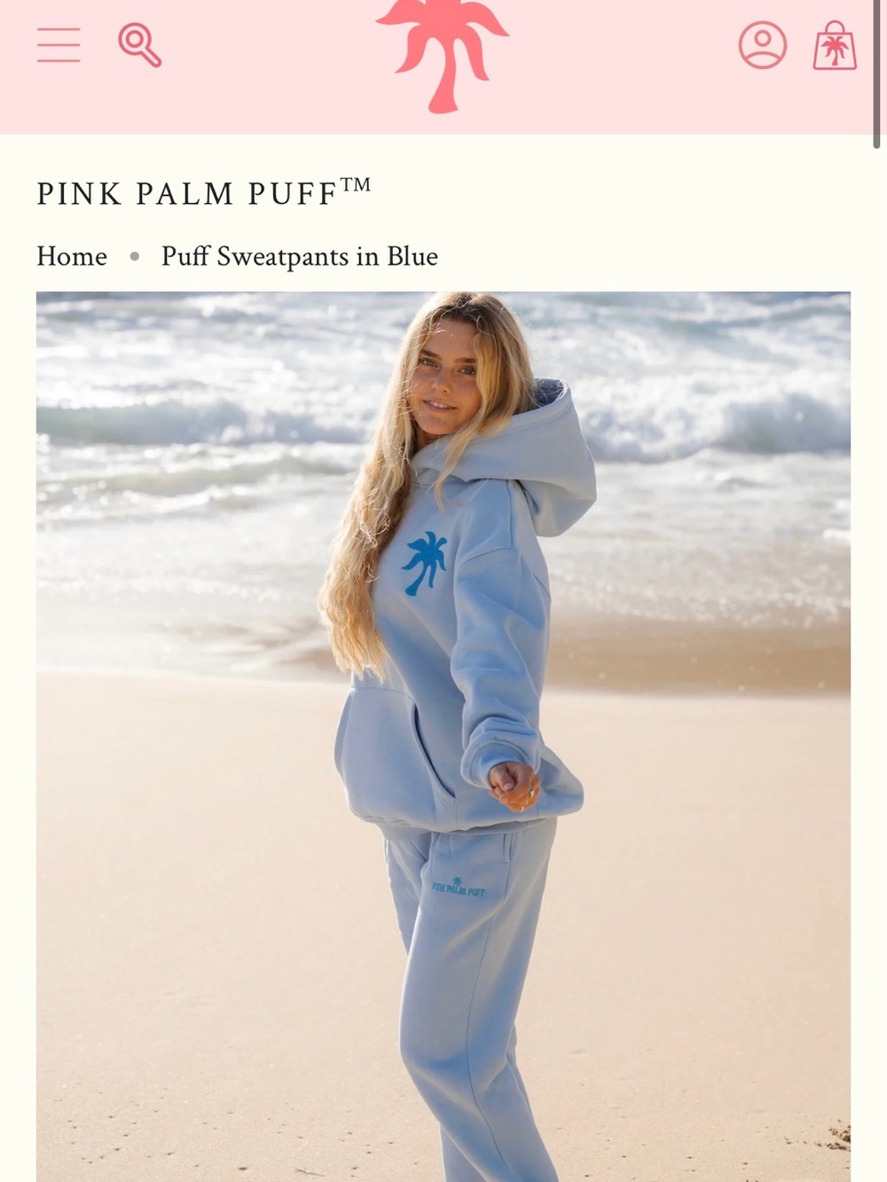 Pink Palm Puff Light Blue Sweatpants